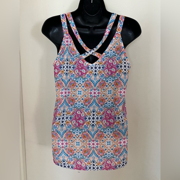 Pink Rose Sleeveless Pink and Blue Tank Top - Picture 2 of 3